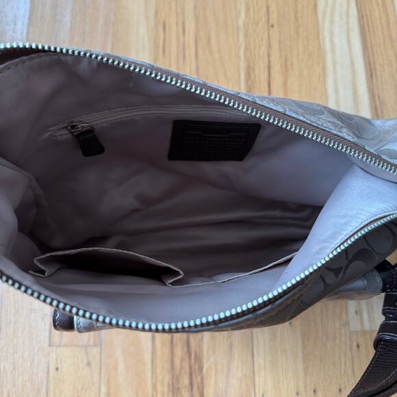 Coach Penelope Convertible Signature Sateen Brown Khaki Hobo Bag Purse F19232 - Picture 3 of 14